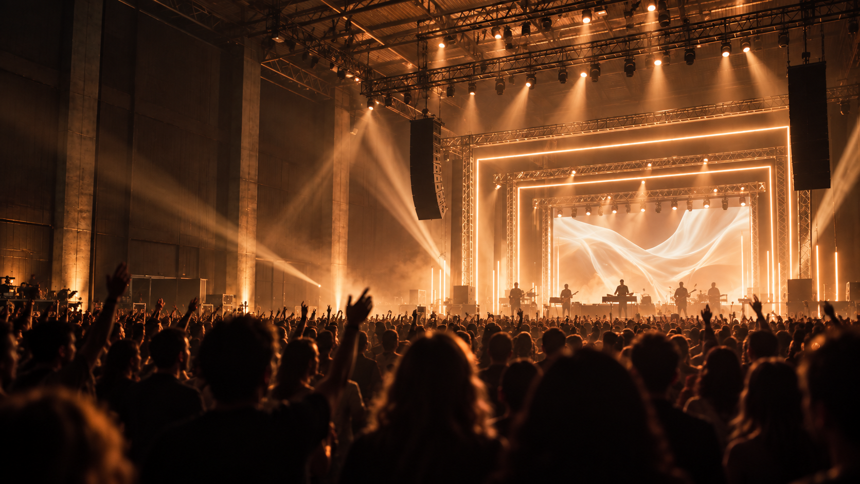 Original stage concept: nested rectangular light portals around a central stage